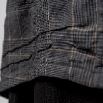 Limited Edition Amorette Shirt Jacket in Lakeland Glen Plaid Weave; Blanchefleur Frock in Black Puckered Check Weave. By Ivey Abitz