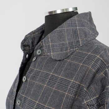 Limited Edition Amorette Shirt Jacket in Lakeland Glen Plaid Weave; Blanchefleur Frock in Black Puckered Check Weave. By Ivey Abitz