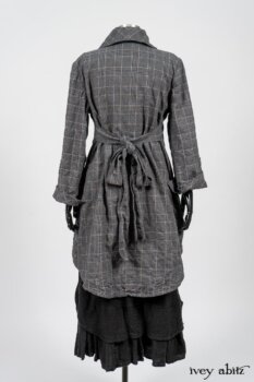 Limited Edition Amorette Shirt Jacket in Lakeland Glen Plaid Weave; Blanchefleur Frock in Black Puckered Check Weave. By Ivey Abitz