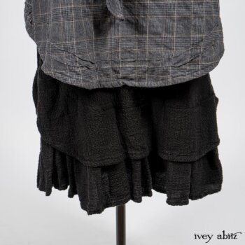 Limited Edition Amorette Shirt Jacket in Lakeland Glen Plaid Weave; Blanchefleur Frock in Black Puckered Check Weave. By Ivey Abitz