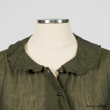 Blanchefleur Trousers in Black and Natural Plaid Weave; Limited Edition Arthur Hill Shirt in Arthurian Green Cotton Voile. By Ivey Abitz