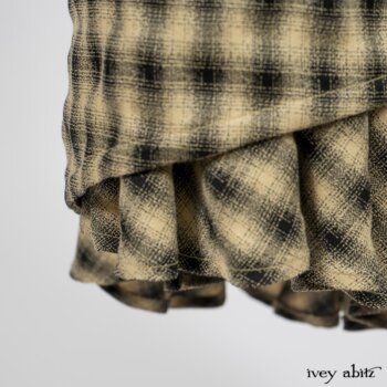 Blanchefleur Trousers in Black and Natural Plaid Weave; Limited Edition Arthur Hill Shirt in Arthurian Green Cotton Voile. By Ivey Abitz