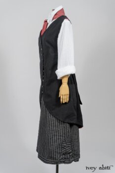 Highlands Shirt in White Wainscot Weave; Fairholme Necktie in Red Door Washed Cotton; Limited Edition Arthur Hill Frock in Royal Pinstripe Twill; Montague Trousers in Lakeland Woven Stripe. By Ivey Abitz