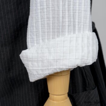Highlands Shirt in White Wainscot Weave; Fairholme Necktie in Red Door Washed Cotton; Limited Edition Arthur Hill Frock in Royal Pinstripe Twill; Montague Trousers in Lakeland Woven Stripe. By Ivey Abitz
