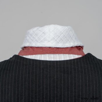 Highlands Shirt in White Wainscot Weave; Fairholme Necktie in Red Door Washed Cotton; Limited Edition Arthur Hill Frock in Royal Pinstripe Twill; Montague Trousers in Lakeland Woven Stripe. By Ivey Abitz