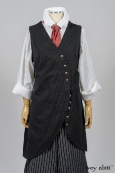 Highlands Shirt in White Wainscot Weave; Fairholme Necktie in Red Door Washed Cotton; Limited Edition Arthur Hill Frock in Royal Pinstripe Twill; Montague Trousers in Lakeland Woven Stripe. By Ivey Abitz