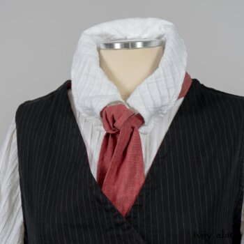 Highlands Shirt in White Wainscot Weave; Fairholme Necktie in Red Door Washed Cotton; Limited Edition Arthur Hill Frock in Royal Pinstripe Twill; Montague Trousers in Lakeland Woven Stripe. By Ivey Abitz