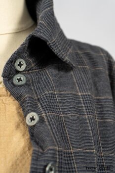 Limited Edition Amorette Shirt Jacket in Lakeland Glen Plaid Weave; Blanchefleur Frock in Sun and Sand Washed Stripe. By Ivey Abitz