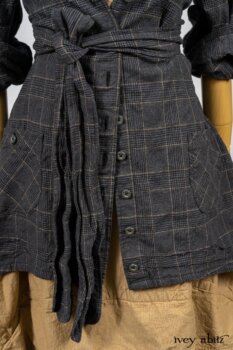 Limited Edition Amorette Shirt Jacket in Lakeland Glen Plaid Weave; Blanchefleur Frock in Sun and Sand Washed Stripe. By Ivey Abitz