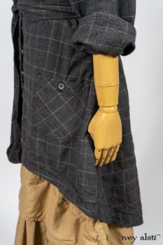 Limited Edition Amorette Shirt Jacket in Lakeland Glen Plaid Weave; Blanchefleur Frock in Sun and Sand Washed Stripe. By Ivey Abitz
