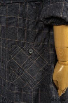 Limited Edition Amorette Shirt Jacket in Lakeland Glen Plaid Weave; Blanchefleur Frock in Sun and Sand Washed Stripe. By Ivey Abitz