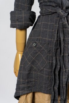 Limited Edition Amorette Shirt Jacket in Lakeland Glen Plaid Weave; Blanchefleur Frock in Sun and Sand Washed Stripe. By Ivey Abitz