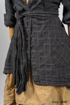 Limited Edition Amorette Shirt Jacket in Lakeland Glen Plaid Weave; Blanchefleur Frock in Sun and Sand Washed Stripe. By Ivey Abitz