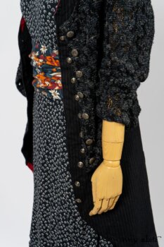 Limited Edition Elliot Jacket in Lakeland Floral Lace Knit; Limited Edition Arthur Hill Frock in Royal Pinstripe Twill; Limited Edition Porte Cochere Sash in Cottage Garden Weave; Fennefleur Frock in Lakeland Flutter Weave. By Ivey Abitz
