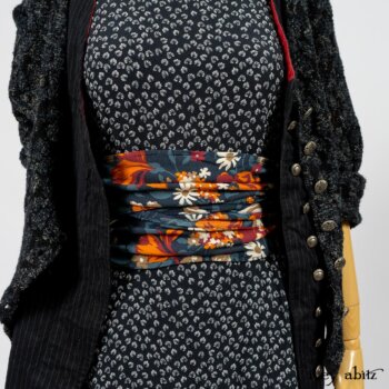 Limited Edition Elliot Jacket in Lakeland Floral Lace Knit; Limited Edition Arthur Hill Frock in Royal Pinstripe Twill; Limited Edition Porte Cochere Sash in Cottage Garden Weave; Fennefleur Frock in Lakeland Flutter Weave. By Ivey Abitz