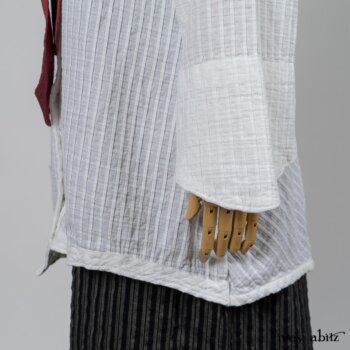 Highlands Shirt in White Clapboard Weave; Fairholme Necktie in Red Door Washed Cotton; Montague Trousers in Lakeland Woven Stripe. By Ivey Abitz