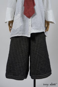 Highlands Shirt in White Clapboard Weave; Fairholme Necktie in Red Door Washed Cotton; Montague Trousers in Lakeland Woven Stripe. By Ivey Abitz