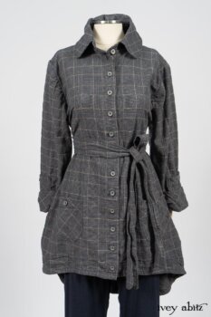 Limited Edition Amorette Shirt Jacket in Lakeland Glen Plaid Weave; Pierrepont Leggings Breeches in Fresh Water Melange Knit. By Ivey Abitz
