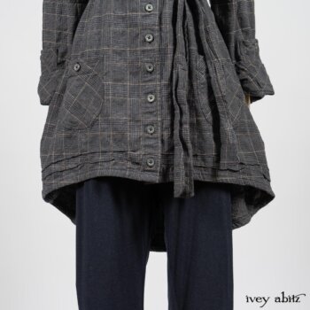 Limited Edition Amorette Shirt Jacket in Lakeland Glen Plaid Weave; Pierrepont Leggings Breeches in Fresh Water Melange Knit. By Ivey Abitz
