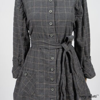 Limited Edition Amorette Shirt Jacket in Lakeland Glen Plaid Weave; Pierrepont Leggings Breeches in Fresh Water Melange Knit. By Ivey Abitz