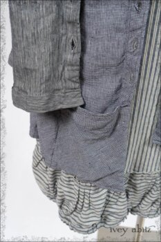 Porte Cochere Shirt Jacket in Sacred Lake Striated Stretch Linen; Porte Cochere Frock in Sacred Lake Houndstooth Stretch Linen; Gabled Frock in Sacred Lake Stripe Stretch Linen; Blanchefleur Sash in Sacred Lake Plaid Cotton.