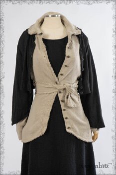 Eugenia Jacket in Black Lightweight Linen Knit; Sidonie Shirt in Shore Path Pebbled Cotton Linen; Cilla Slip Frock in Wolfie Grey Melange Knit.