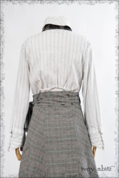 Fairholme Shirt in Black and White Stripe Stretch Linen; Sophia Necktie in Black and Cordelia Rose Plaid Cotton; Fairholme Skirt in Black and White Plaid Stretch Linen.
