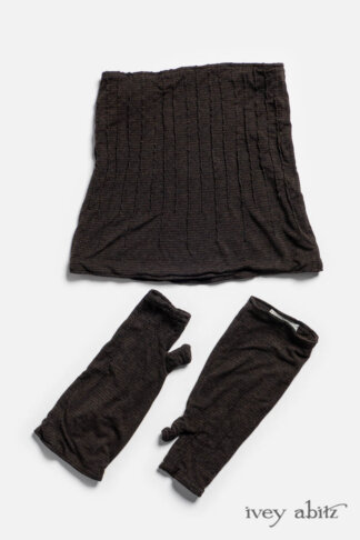 IA101 Lydia Neck Wrap and Gloves Set in Arthur Brown and Wolfie Grey Stripe Knit by Ivey Abitz