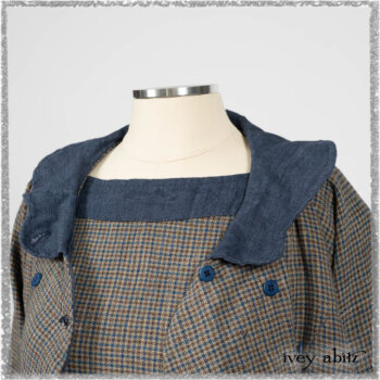 Sennen Jacket in Estuary Petite Check with Estuary Wondrous Washed Linen details; Sennen Frock in Estuary Petite Weave with Estuary Wondrous Washed Linen details. Ivey Abitz bespoke clothing.