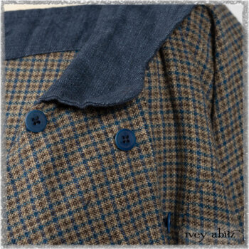 Sennen Jacket in Estuary Petite Check with Estuary Wondrous Washed Linen details; Sennen Frock in Estuary Petite Weave with Estuary Wondrous Washed Linen details. Ivey Abitz bespoke clothing.
