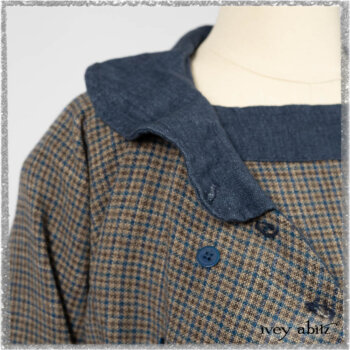 Sennen Jacket in Estuary Petite Check with Estuary Wondrous Washed Linen details; Sennen Frock in Estuary Petite Weave with Estuary Wondrous Washed Linen details. Ivey Abitz bespoke clothing.