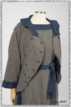 Sennen Jacket in Estuary Petite Check with Estuary Wondrous Washed Linen details; Sennen Frock in Estuary Petite Weave with Estuary Wondrous Washed Linen details. Ivey Abitz bespoke clothing.