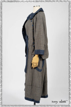 Sennen Jacket in Estuary Petite Check with Estuary Wondrous Washed Linen details; Sennen Frock in Estuary Petite Weave with Estuary Wondrous Washed Linen details. Ivey Abitz bespoke clothing.