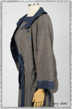 Sennen Jacket in Estuary Petite Check with Estuary Wondrous Washed Linen details; Sennen Frock in Estuary Petite Weave with Estuary Wondrous Washed Linen details. Ivey Abitz bespoke clothing.