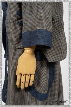Sennen Jacket in Estuary Petite Check with Estuary Wondrous Washed Linen details; Sennen Frock in Estuary Petite Weave with Estuary Wondrous Washed Linen details. Ivey Abitz bespoke clothing.