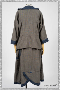 Sennen Jacket in Estuary Petite Check with Estuary Wondrous Washed Linen details; Sennen Frock in Estuary Petite Weave with Estuary Wondrous Washed Linen details. Ivey Abitz bespoke clothing.