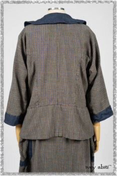 Sennen Jacket in Estuary Petite Check with Estuary Wondrous Washed Linen details; Sennen Frock in Estuary Petite Weave with Estuary Wondrous Washed Linen details. Ivey Abitz bespoke clothing.