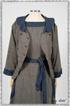 Sennen Jacket in Estuary Petite Check with Estuary Wondrous Washed Linen details; Sennen Frock in Estuary Petite Weave with Estuary Wondrous Washed Linen details. Ivey Abitz bespoke clothing.