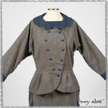 Sennen Jacket in Estuary Petite Check with Estuary Wondrous Washed Linen details; Sennen Frock in Estuary Petite Weave with Estuary Wondrous Washed Linen details. Ivey Abitz bespoke clothing.