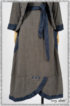 Sennen Jacket in Estuary Petite Check with Estuary Wondrous Washed Linen details; Sennen Frock in Estuary Petite Weave with Estuary Wondrous Washed Linen details. Ivey Abitz bespoke clothing.