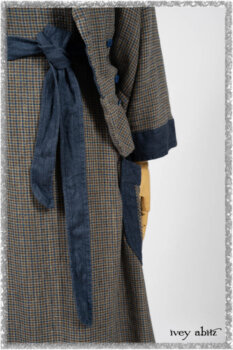 Sennen Jacket in Estuary Petite Check with Estuary Wondrous Washed Linen details; Sennen Frock in Estuary Petite Weave with Estuary Wondrous Washed Linen details. Ivey Abitz bespoke clothing.