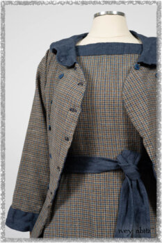 Sennen Jacket in Estuary Petite Check with Estuary Wondrous Washed Linen details; Sennen Frock in Estuary Petite Weave with Estuary Wondrous Washed Linen details. Ivey Abitz bespoke clothing.