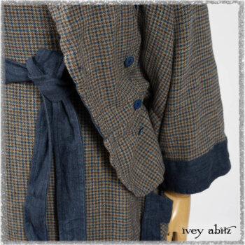 Sennen Jacket in Estuary Petite Check with Estuary Wondrous Washed Linen details; Sennen Frock in Estuary Petite Weave with Estuary Wondrous Washed Linen details. Ivey Abitz bespoke clothing.
