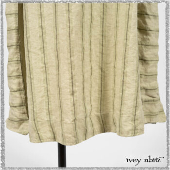 Vanetten Frock in Seagrass Washed Stripe Linen; Chevallier Cardigan in Seagrass Melange Knit; Blanchefleur Sash in Pointillism Silk Chiffon. Ivey Abitz bespoke clothing.