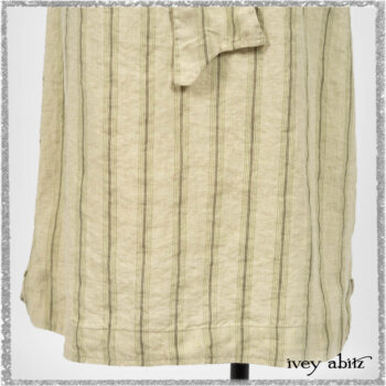 Vanetten Frock in Seagrass Washed Stripe Linen; Chevallier Cardigan in Seagrass Melange Knit; Blanchefleur Sash in Pointillism Silk Chiffon. Ivey Abitz bespoke clothing.
