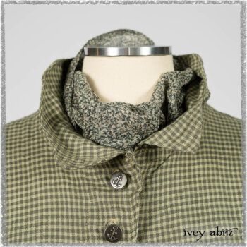Chevallier Shirt in Seagrass Petite Check Linen; Chevallier Trousers in Seagrass Herringbone Twill with contrasting lacing to match shirt. Ivey Abitz bespoke clothing.