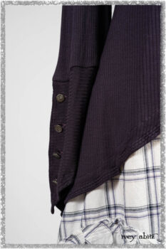 Henrietta Duster Coat in Plum Tree Softest Ribbed Knit; Fairholme Frock in Plum Tree Wispy Plaid Cotton. Ivey Abitz bespoke clothing.