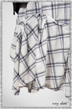 Henrietta Duster Coat in Plum Tree Softest Ribbed Knit; Fairholme Frock in Plum Tree Wispy Plaid Cotton. Ivey Abitz bespoke clothing.