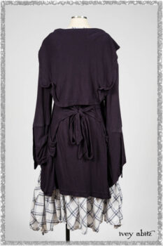 Henrietta Duster Coat in Plum Tree Softest Ribbed Knit; Fairholme Frock in Plum Tree Wispy Plaid Cotton. Ivey Abitz bespoke clothing.