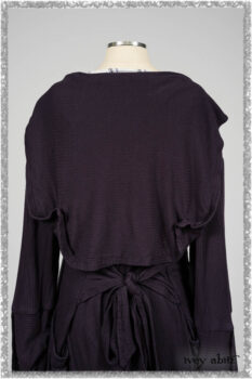 Henrietta Duster Coat in Plum Tree Softest Ribbed Knit; Fairholme Frock in Plum Tree Wispy Plaid Cotton. Ivey Abitz bespoke clothing.
